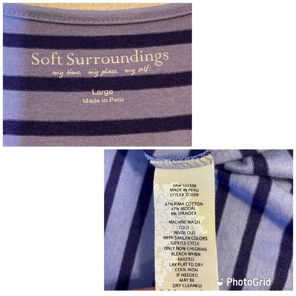 Soft Surroundings Sarina Dress Periwinkle Striped Tulip Hem Pima‎ Cotton Large - Picture 7 of 8
